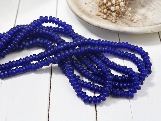 Indonesian Java Glass Beads - Donut Shape - Translucent Cobalt - Approx 4x7mm - 20" Strand - (B993)