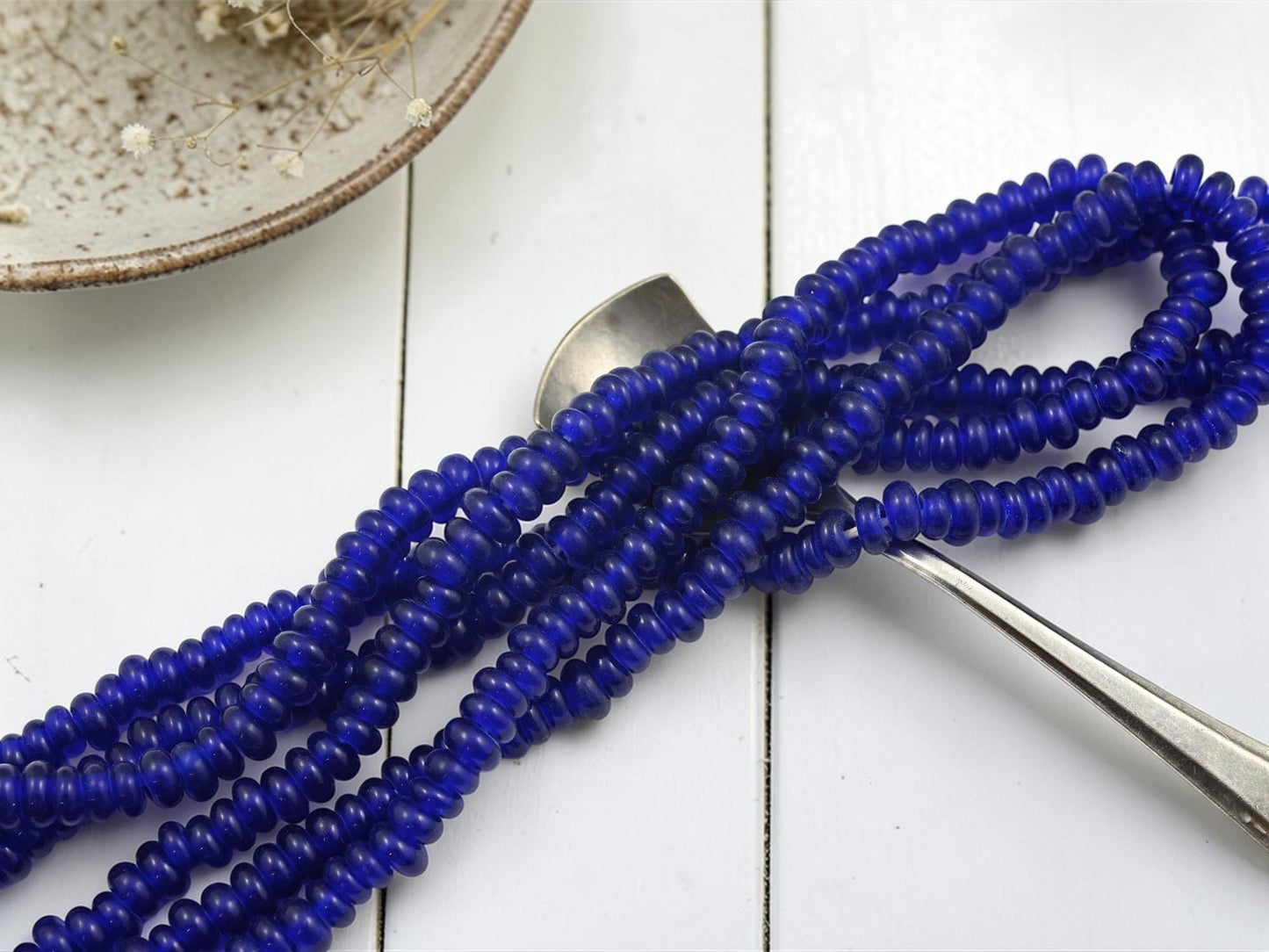 Indonesian Java Glass Beads - Donut Shape - Translucent Cobalt - Approx 4x7mm - 20" Strand - (B993)