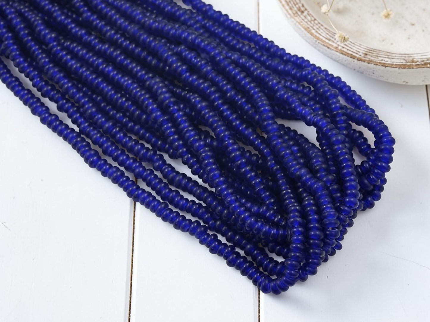 Indonesian Java Glass Beads - Donut Shape - Translucent Cobalt - Approx 4x7mm - 20" Strand - (B993)