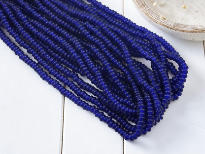 Indonesian Java Glass Beads - Donut Shape - Translucent Cobalt - Approx 4x7mm - 20" Strand - (B993)