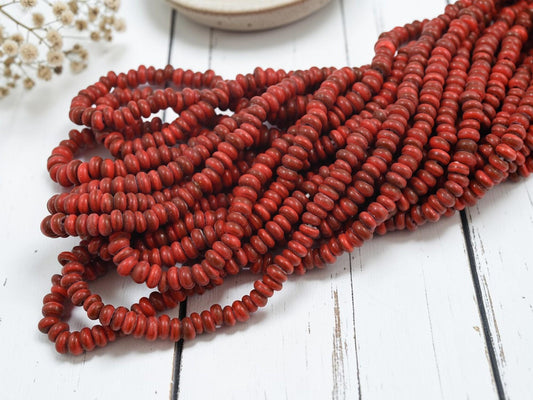Indonesian Java Glass Beads - Donut Shape - Opaque Red - Approx 4x7mm - 20" Strand - (A46)
