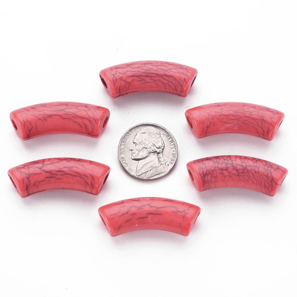 Curved Tube Beads - Lightweight Beads - Acrylic Beads - 36x14mm - 6pcs - (A67)