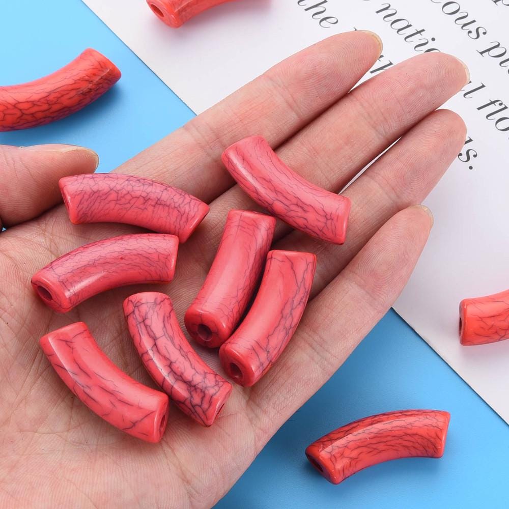 Curved Tube Beads - Lightweight Beads - Acrylic Beads - 36x14mm - 6pcs - (A67)