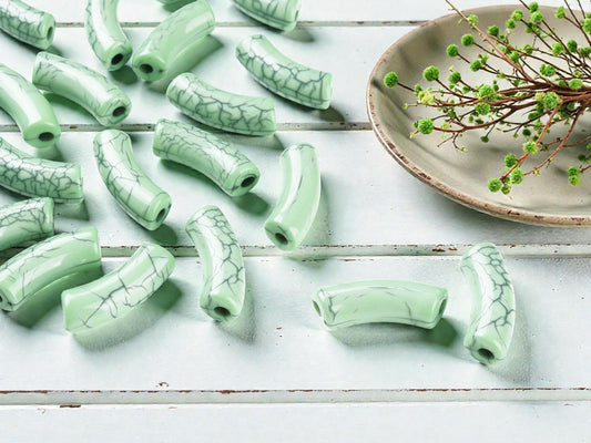 Curved Tube Beads - Lightweight Beads - Acrylic Beads - 36x14mm - 6pcs - (A291)