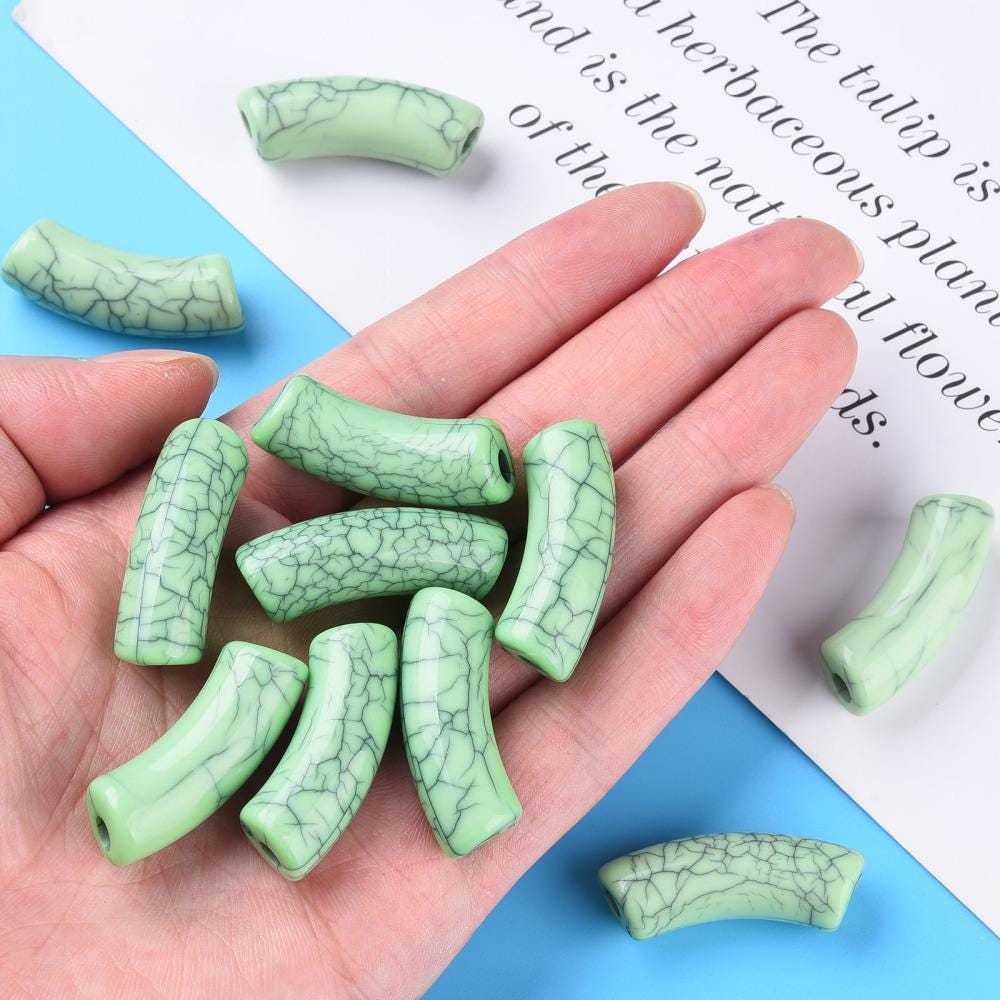 Curved Tube Beads - Lightweight Beads - Acrylic Beads - 36x14mm - 6pcs - (A291)