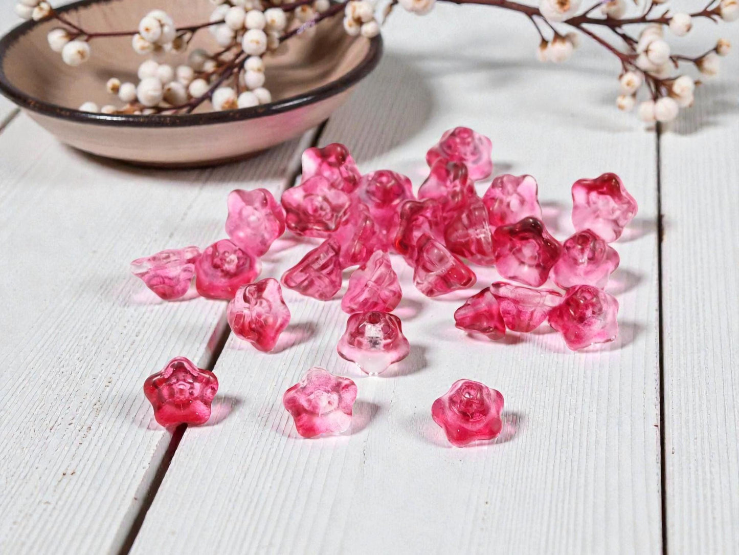 Chinese Glass Bell Flower Beads - Crystal Fuschia - 6x9mm - 25pcs - (268)