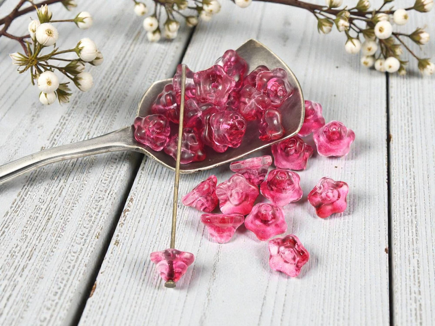 Chinese Glass Bell Flower Beads - Crystal Fuschia - 6x9mm - 25pcs - (268)