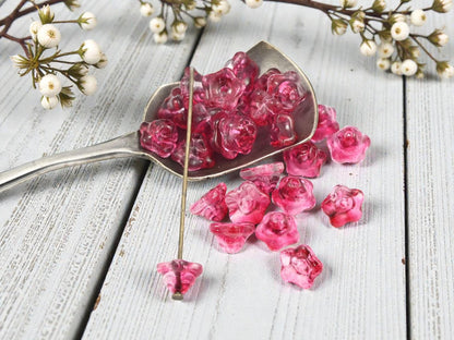 Chinese Glass Bell Flower Beads - Crystal Fuschia - 6x9mm - 25pcs - (268)