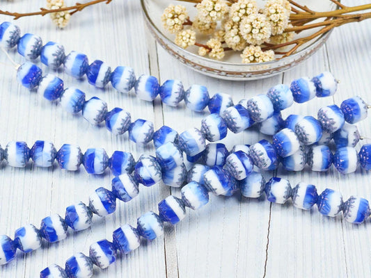 Czech Glass Fire Polished Cathedral Beads - Blue White - 8mm - 15pcs - (1067)