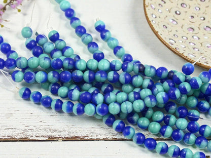 Czech Pressed Glass 6mm Round Druk Beads - Blue + Turquoise - 20pcs - (3964)