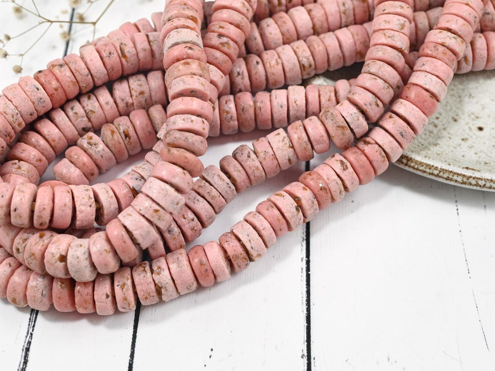 African Ghana Beads - Recycled Glass Beads - Ashanti Glass - Heishi Beads - 13mm - 10" Strand - (J05)