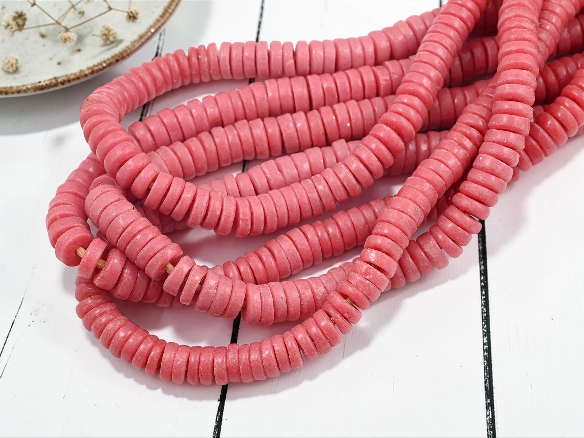 Ashanti Beads - African Ghana Beads - Krobo Beads - Recycled Glass Beads - Heishi Beads - 13mm - 10" Strand - (J29)
