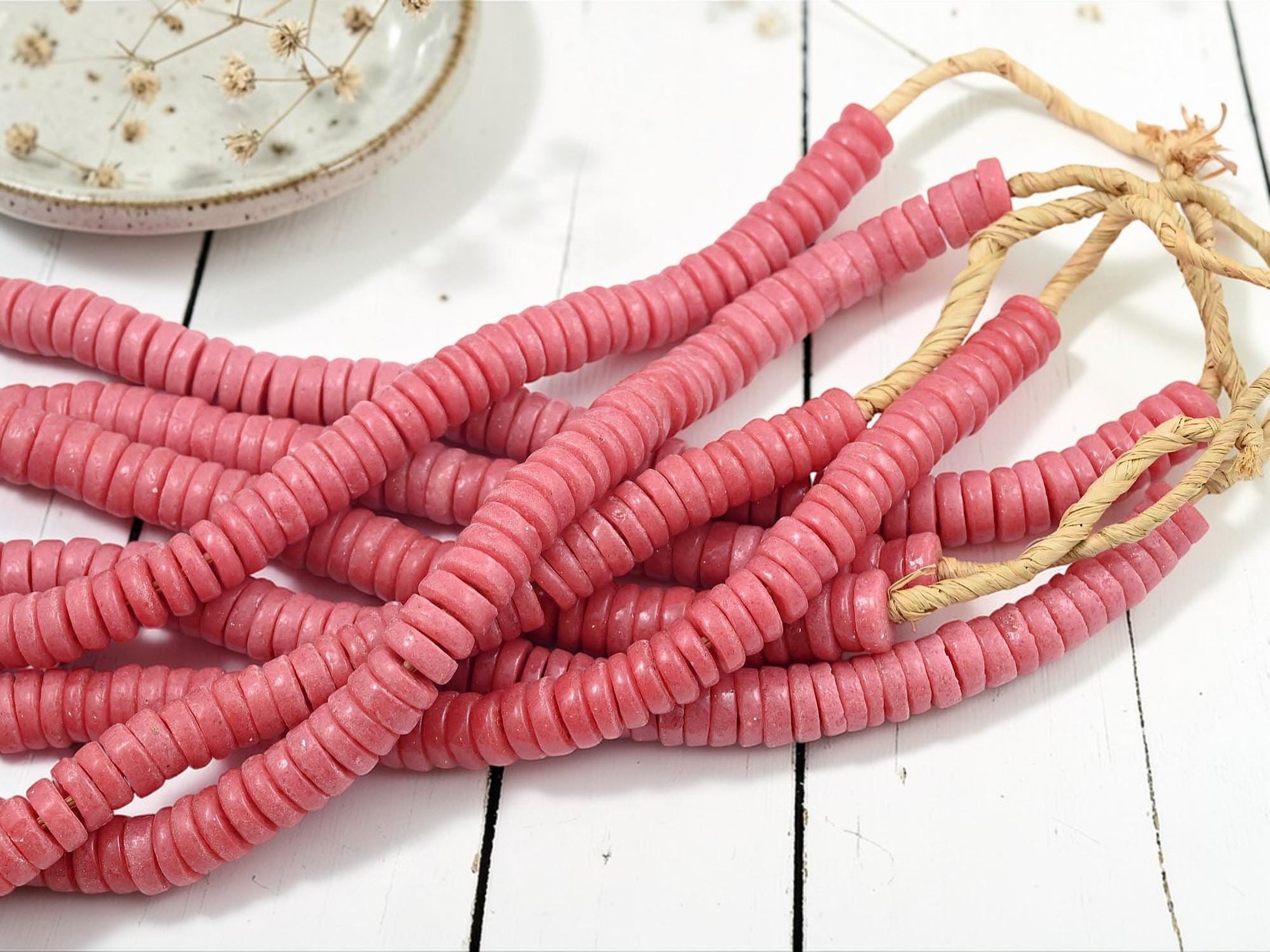 Ashanti Beads - African Ghana Beads - Krobo Beads - Recycled Glass Beads - Heishi Beads - 13mm - 10" Strand - (J29)
