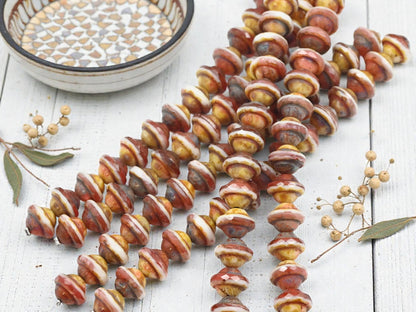 Czech Glass Fire Polished Saturn Beads - Blended Pink + White Picasso - 8x10mm - 15pcs - (1249)