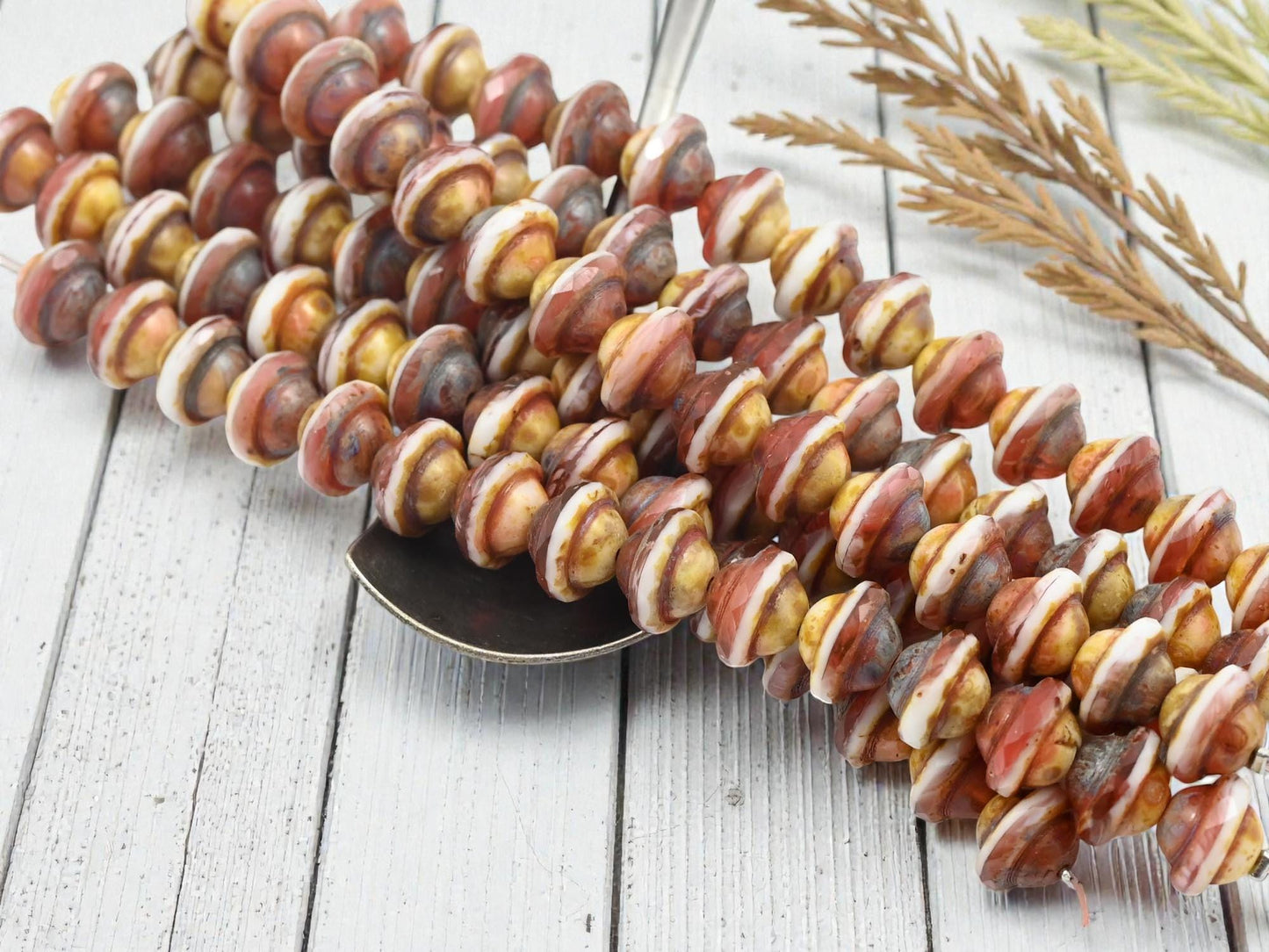 Czech Glass Fire Polished Saturn Beads - Blended Pink + White Picasso - 8x10mm - 15pcs - (1249)