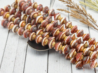 Czech Glass Fire Polished Saturn Beads - Blended Pink + White Picasso - 8x10mm - 15pcs - (1249)