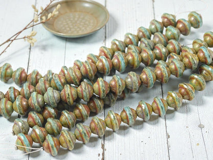 Czech Glass Beads - Saturn Beads - Picasso Beads - Saucer Beads - Planet Beads - UFO Beads - 8x10mm - 15pcs - (A651)