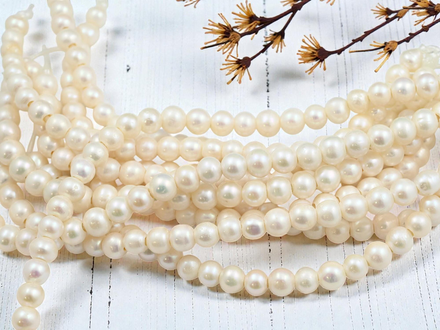 6-7mm Cream Large Hole Fresh Water Potato Pearls (8" Strand)