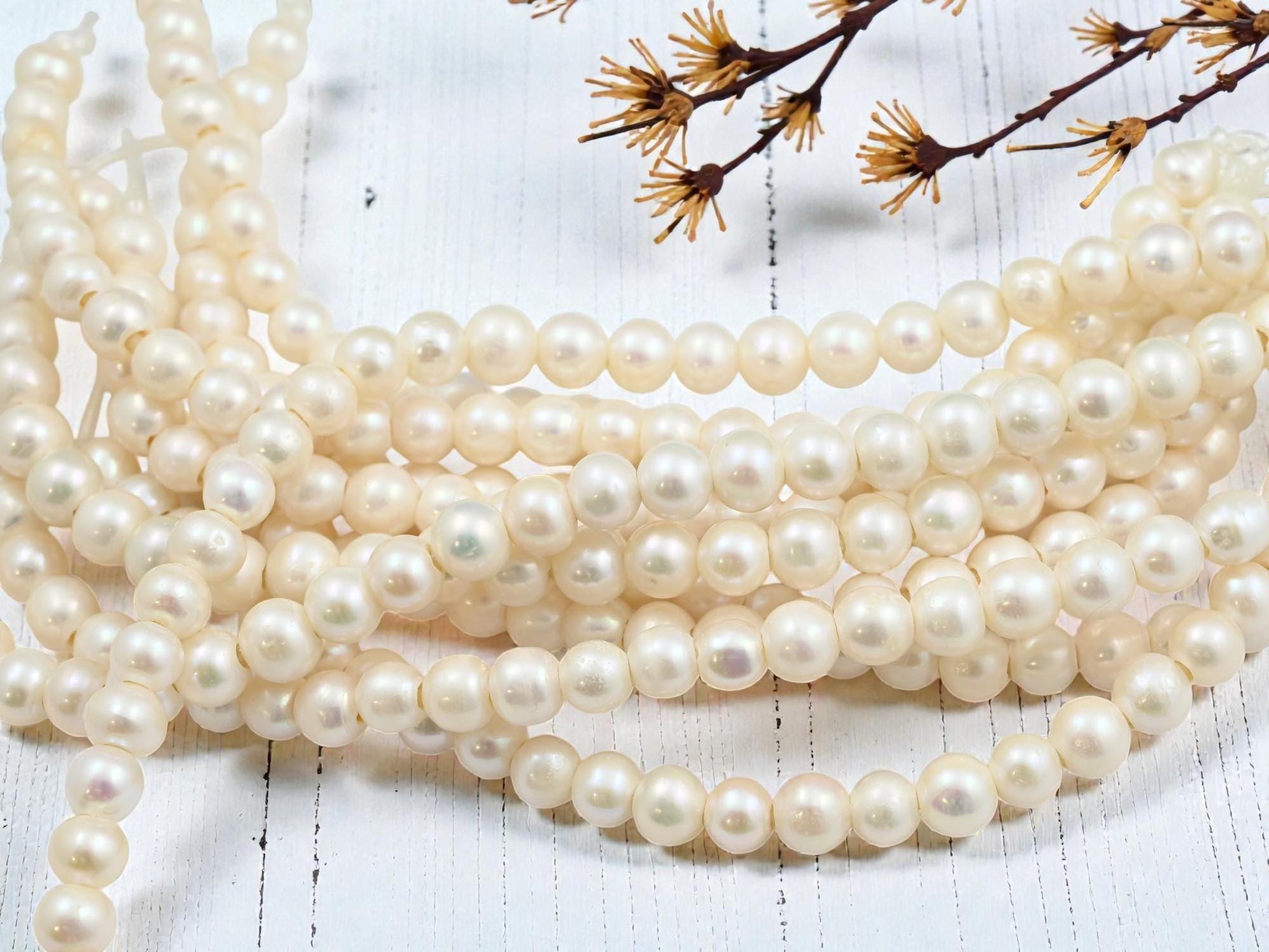 6-7mm Cream Large Hole Fresh Water Potato Pearls (8" Strand)