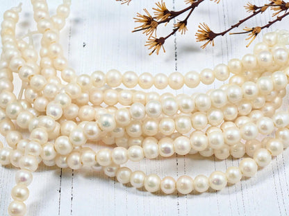 6-7mm Cream Large Hole Fresh Water Potato Pearls (8" Strand)