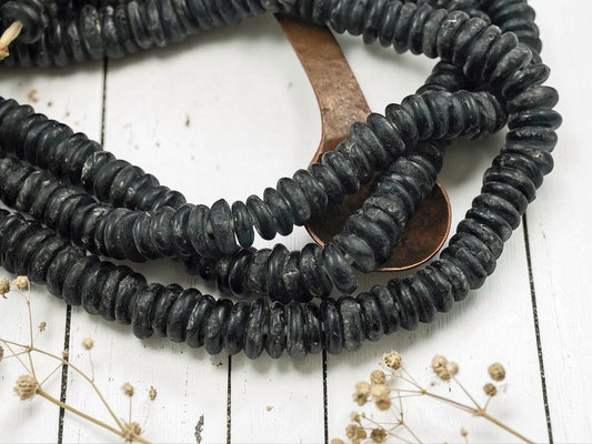 Ashanti Heishi Beads - African Ghana Recycled Glass - Krobo Beads - 13mm - 10" Strand - (J43)