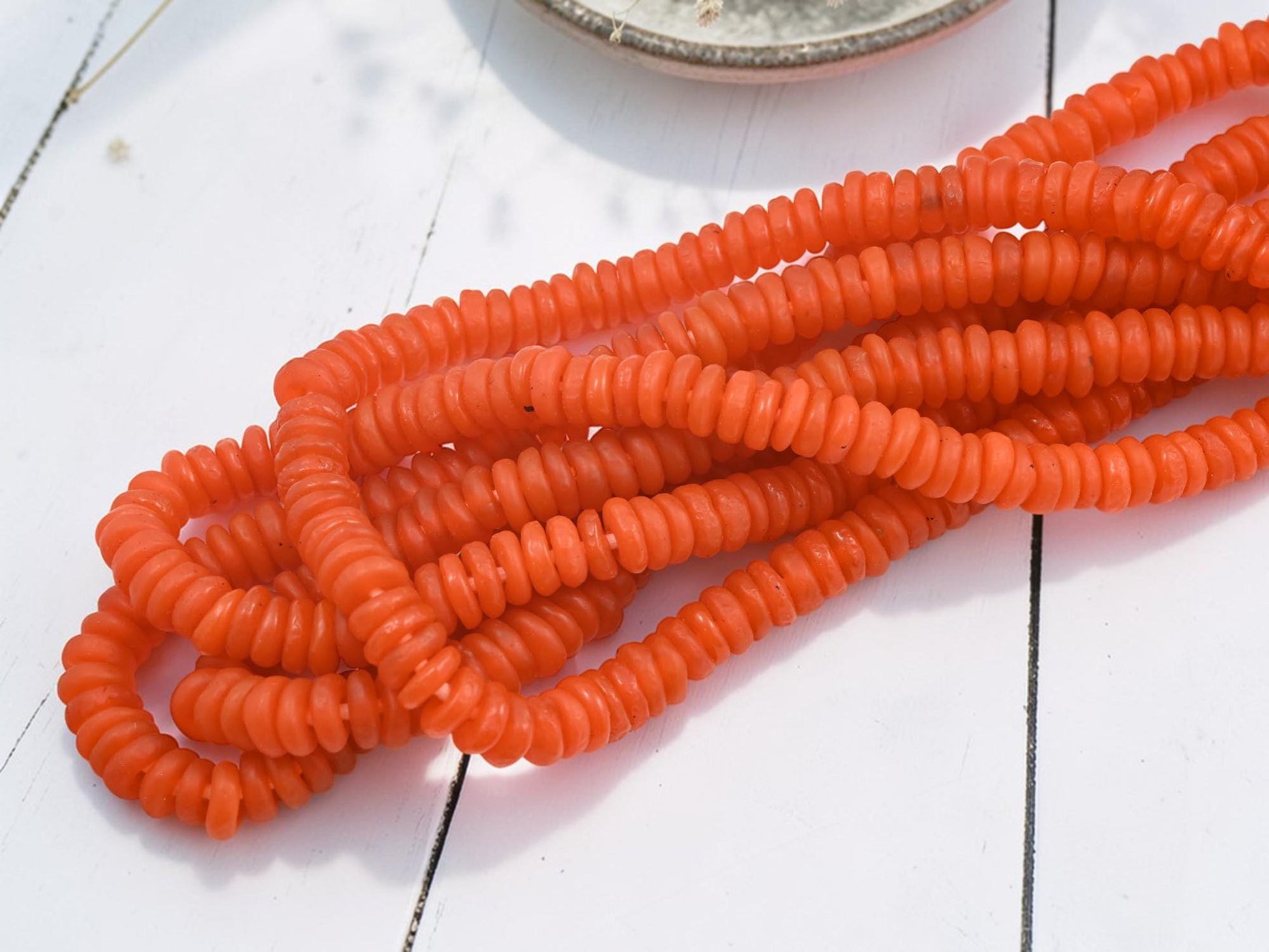 Ashanti Donut Beads - African Ghana Recycled Glass - Krobo Beads - 13mm - 9.5" Strand - (J45)