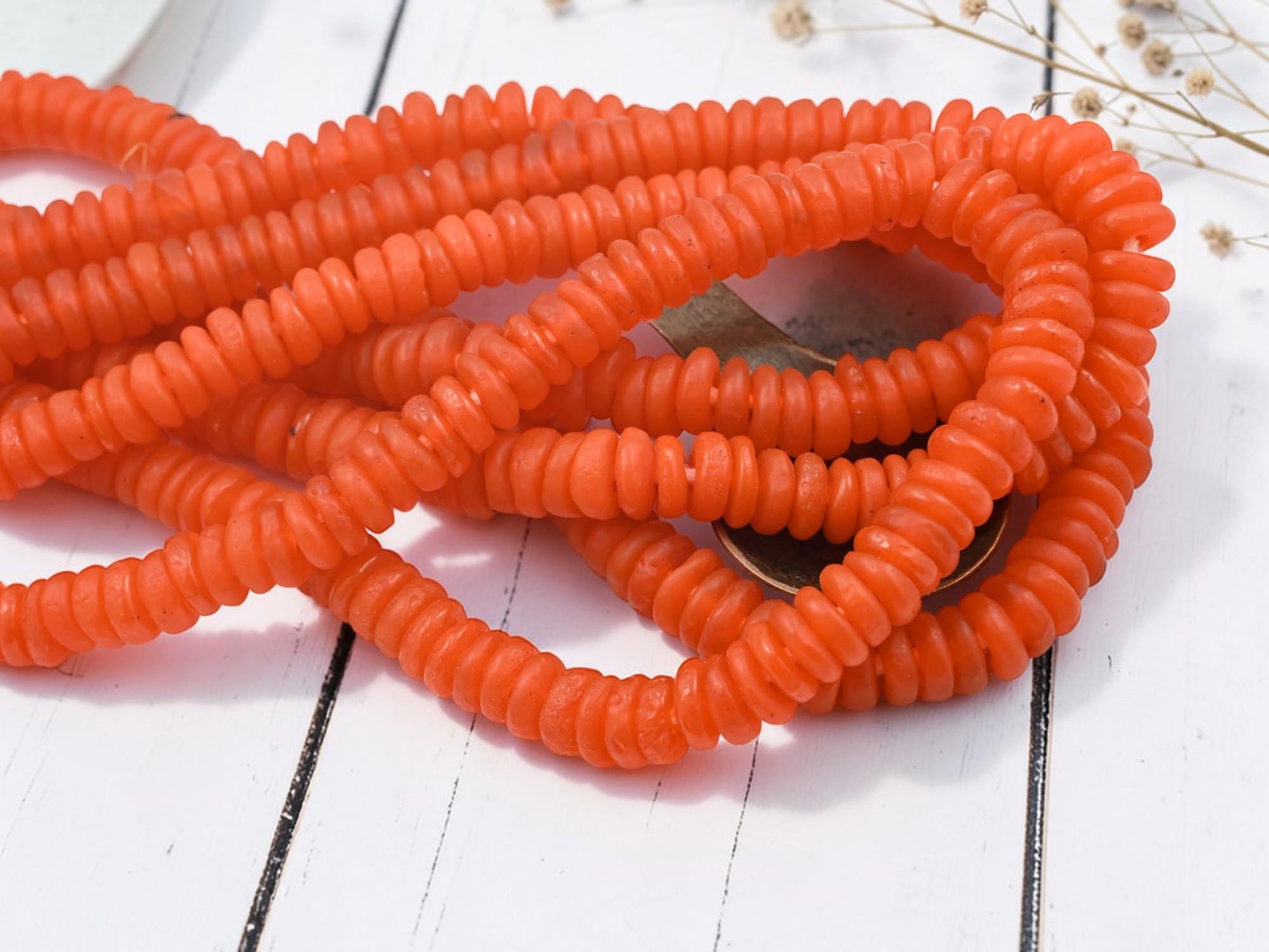 Ashanti Donut Beads - African Ghana Recycled Glass - Krobo Beads - 13mm - 9.5" Strand - (J45)