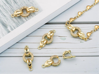 18k Gold Plated Brass Micro Pave Cubic Zirconia Fold Over Clasps - 25x10mm - 2pcs - (A109)