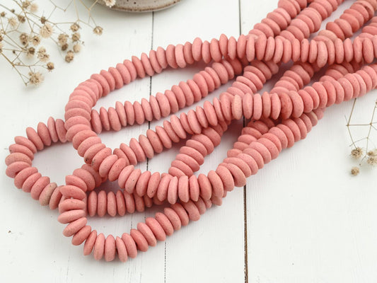 Ghana African Recycled Glass Dusty Pink Ashanti Heishi Beads - 13-15mm - 10" Strand - (J52)