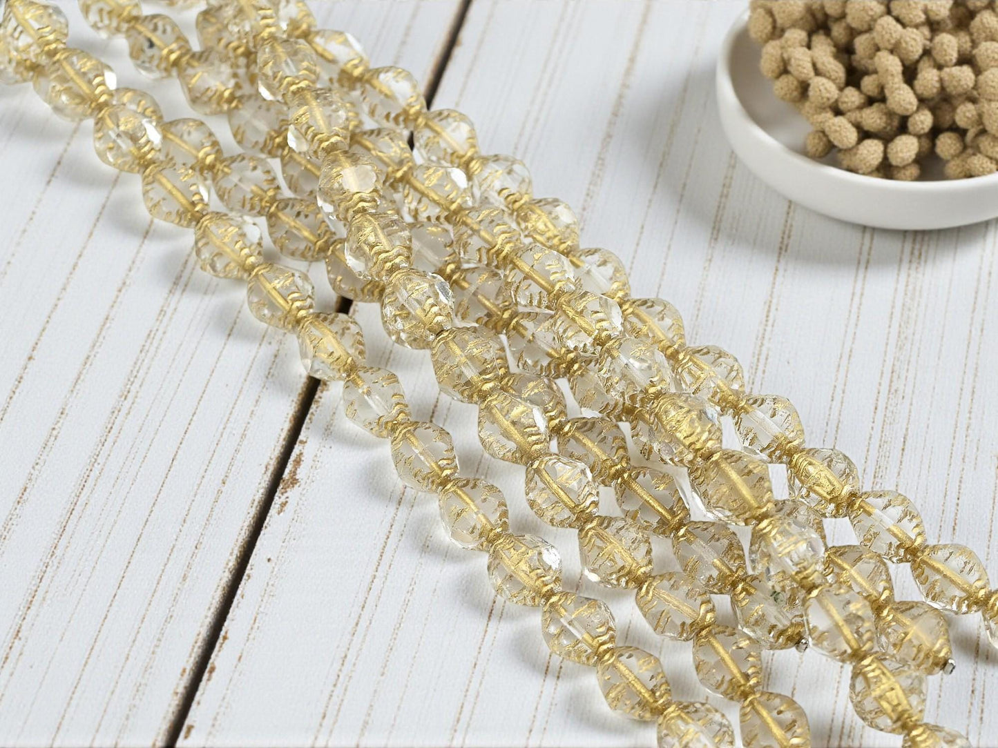 Czech Glass Faceted Fire Polished Bicone Beads - Gold Washed Crystal - 8x10mm - 15pcs - A425