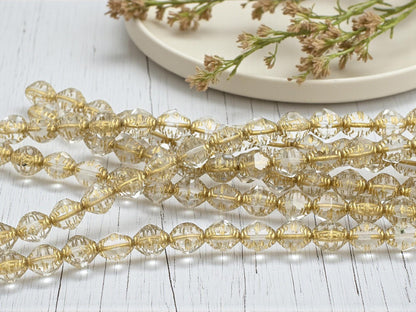 Czech Glass Faceted Fire Polished Bicone Beads - Gold Washed Crystal - 8x10mm - 15pcs - A425