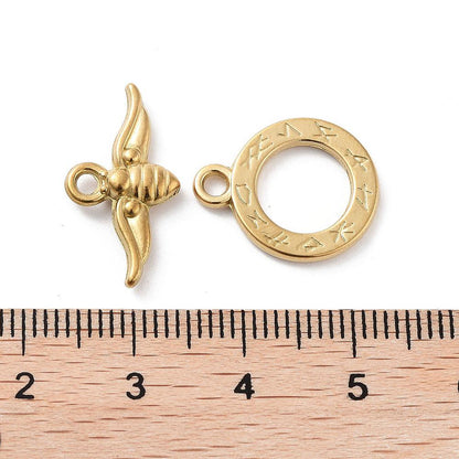 18k Gold Plated Stainless Steel Bumble Bee Toggle Clasps - 18x14mm - 5 Sets - (1241)