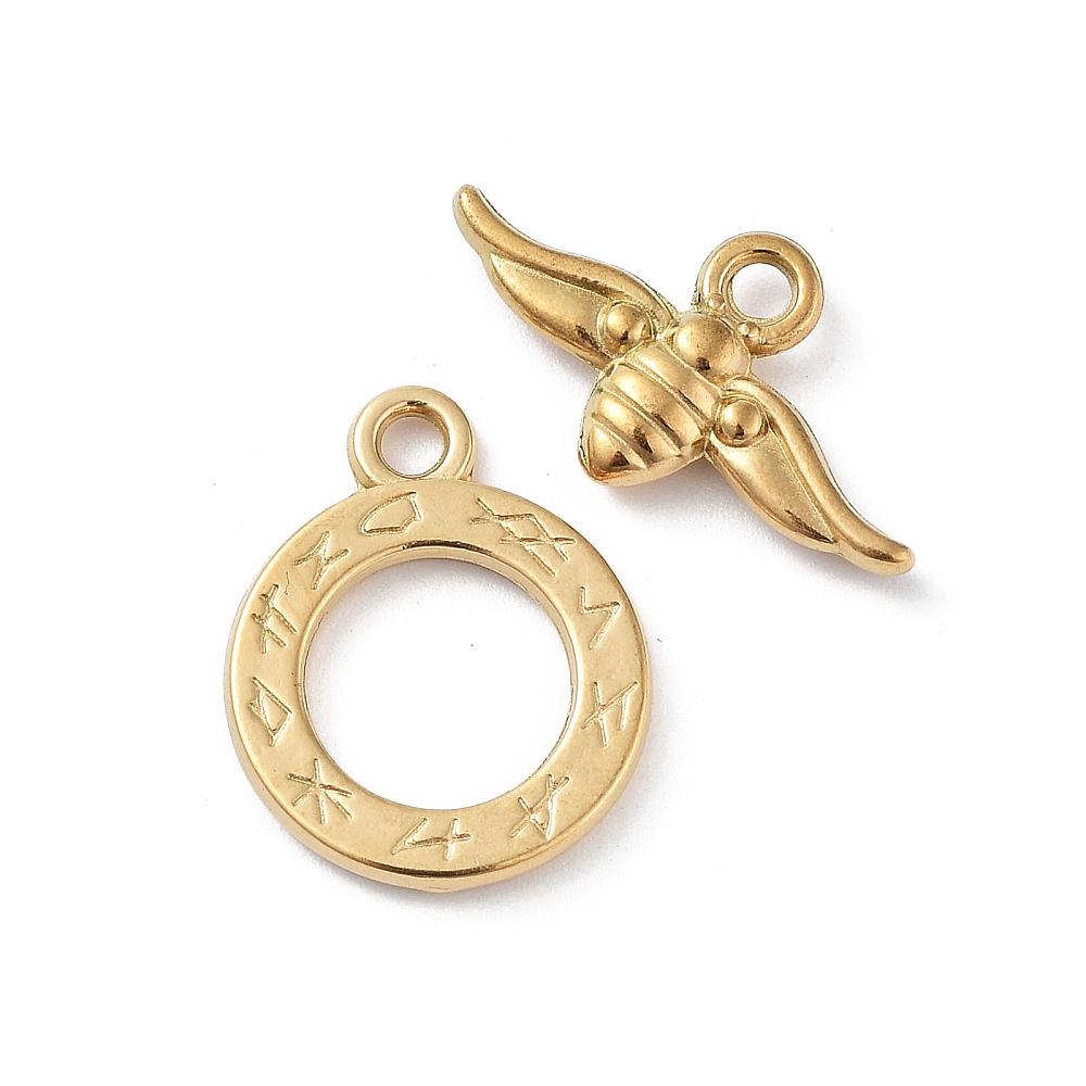 18k Gold Plated Stainless Steel Bumble Bee Toggle Clasps - 18x14mm - 5 Sets - (1241)