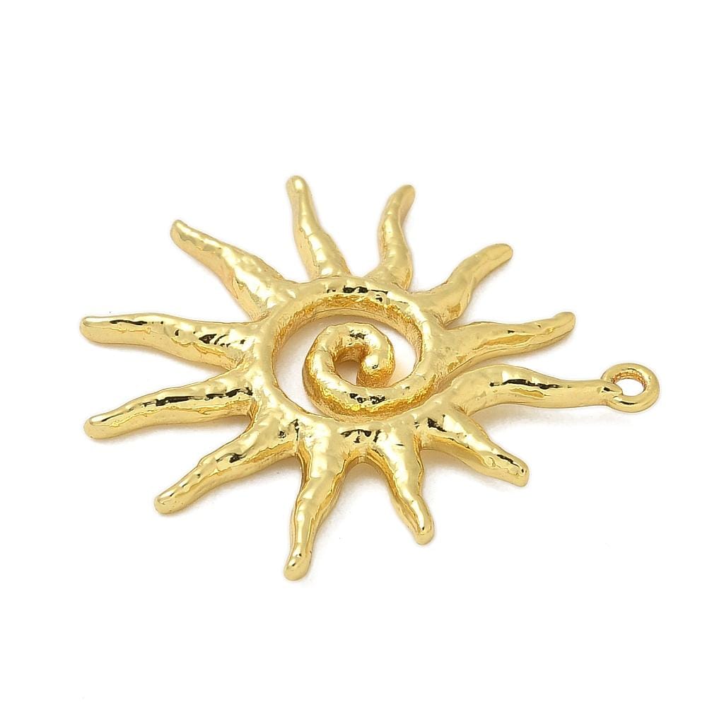 18k Gold Plated Brass Sunray Pendant Charm - 30x28mm - 1pc - (347)
