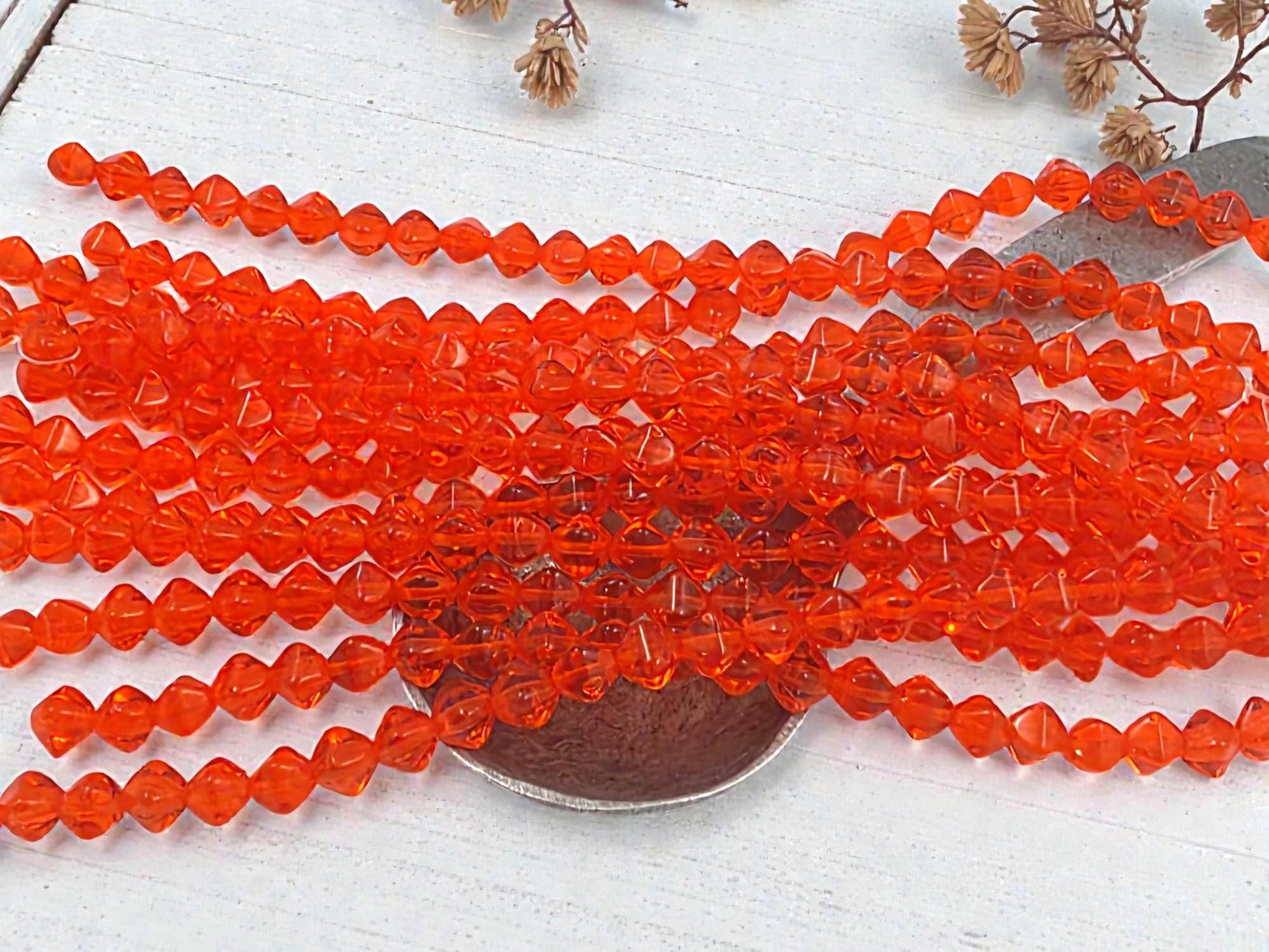 Czech Glass Beads - Orange Beads - Lucerna Bicone - Bicone Beads - Spacer Beads - 6mm - 25pcs - (4673)