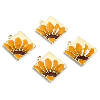Gold Metal Plated Enamel Sunflower Charms - 21x18mm - 5pcs - (A485)