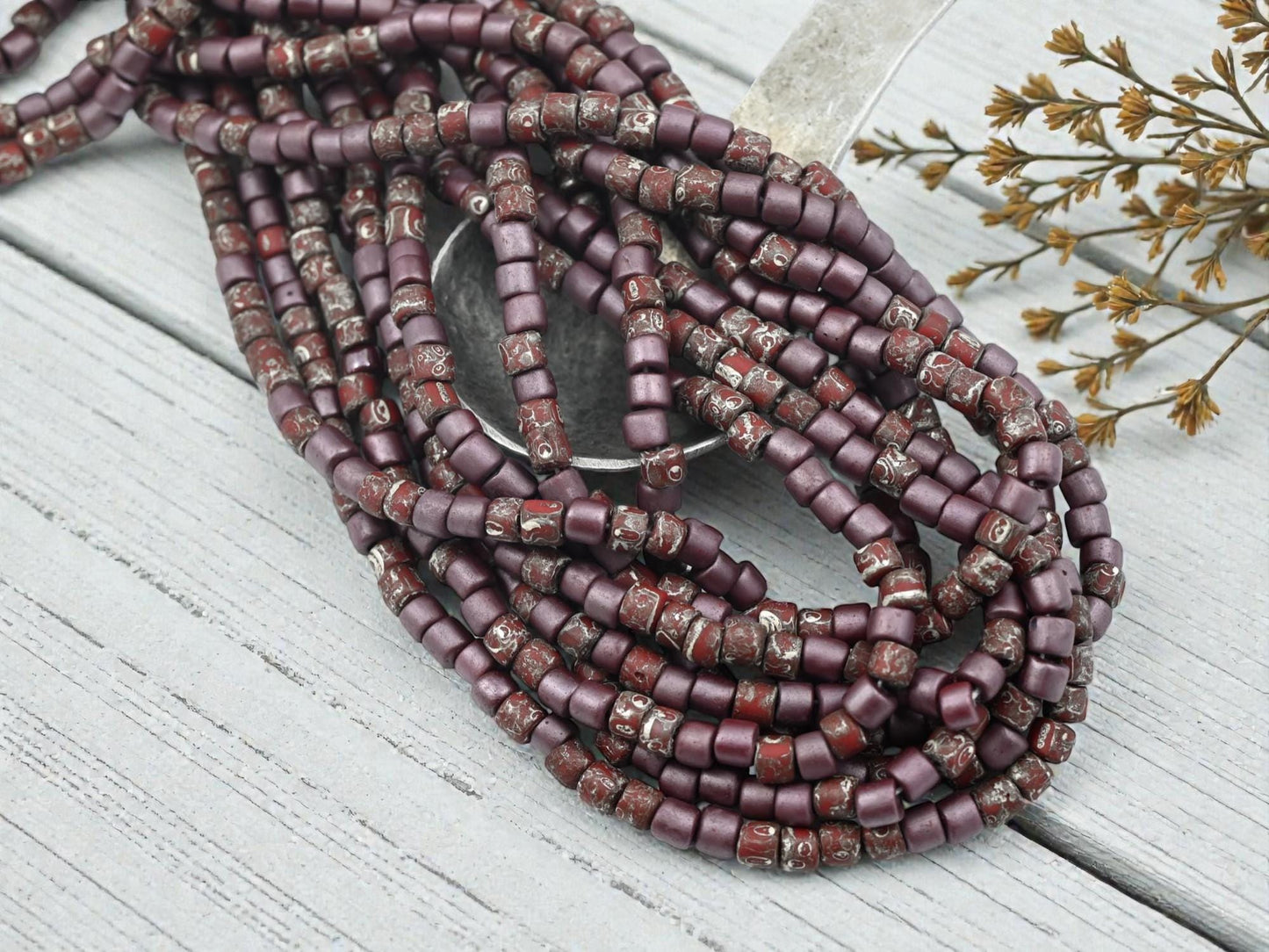 Aged Picasso Beads - Bugle Beads - Aged Picasso Beads - Czech Glass Beads - Seed Beads - 4mm - 19" Strand - (2078)