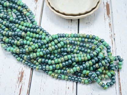 Picasso Seed Beads - Aged Picasso Beads - Czech Glass Beads - Size 4 Seed Beads - 4/0 - 18" Strand - (139)