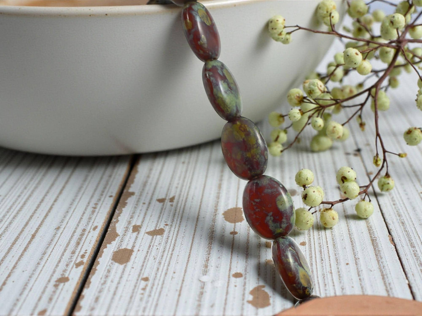 Picasso Beads - Czech Glass Beads - Old Stock Beads - Oval Beads - 12x8mm - 17pcs - (B856)