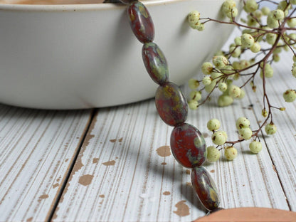 Picasso Beads - Czech Glass Beads - Old Stock Beads - Oval Beads - 12x8mm - 17pcs - (B856)