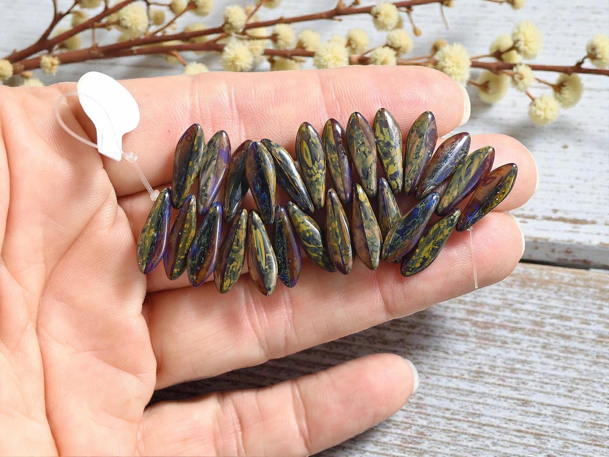 Czech Glass Beads - Dagger Beads - 5x16mm Dagger - Picasso Beads - 25pcs - (2576)