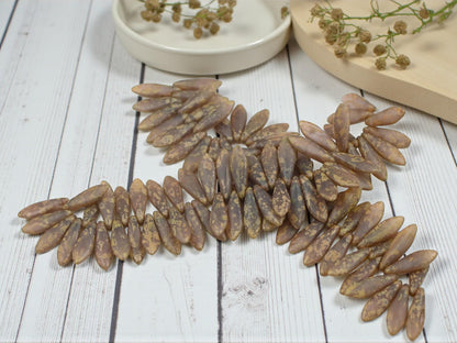 Czech Glass Beads - Dagger Beads - 5x16mm Dagger - Picasso Beads - 50pcs - (B721)