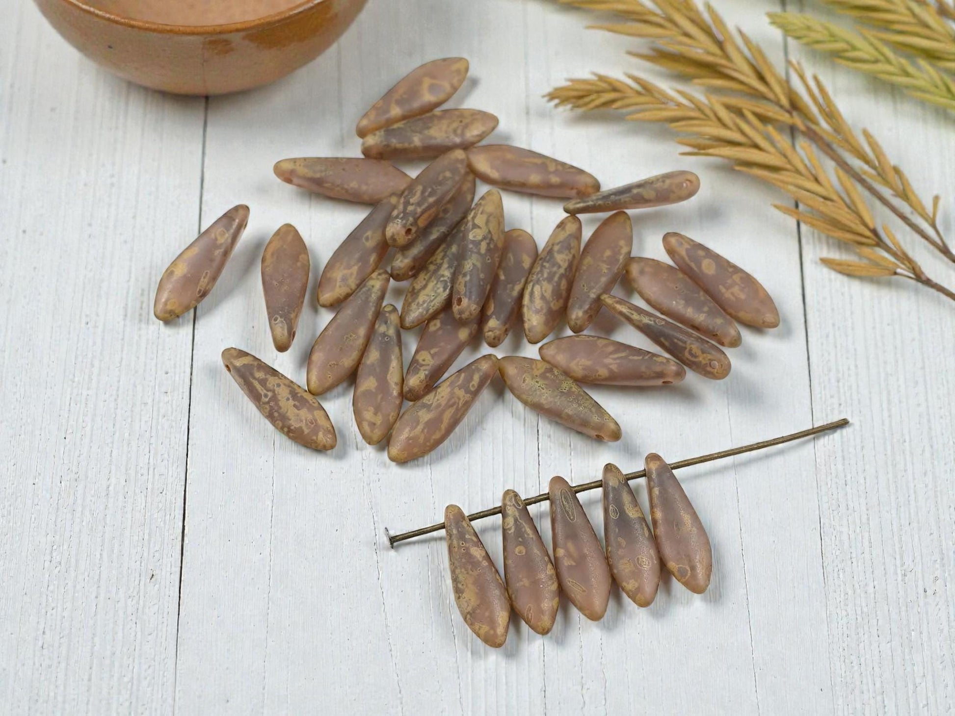 Czech Glass Beads - Dagger Beads - 5x16mm Dagger - Picasso Beads - 50pcs - (B721)