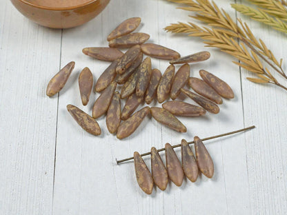Czech Glass Beads - Dagger Beads - 5x16mm Dagger - Picasso Beads - 50pcs - (B721)