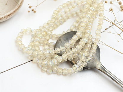 Fire Polished Czech Glass Cathedral Beads - Antique Silver AB Washed Matte Crystal - 4mm - 50pcs - (4904)