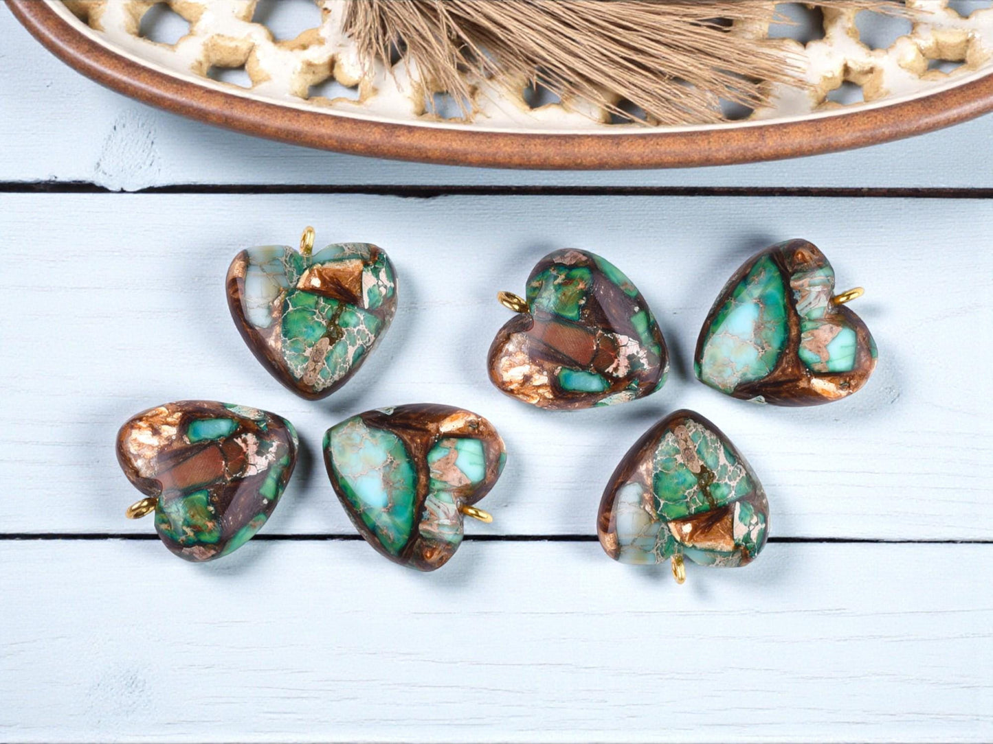 Bronzite imperial Jasper Gemstone Pendant - Heart Pendant Charm - 22x19mm - 1pc - (1165)