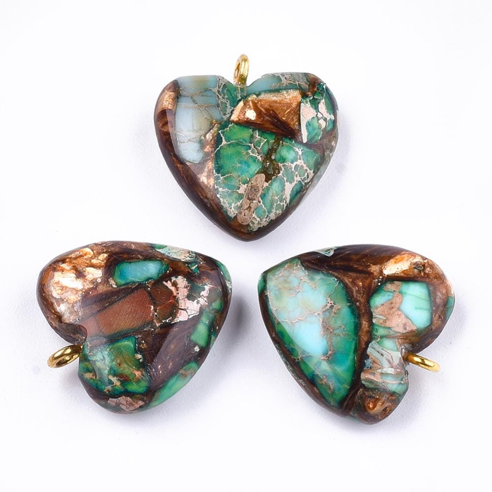 Bronzite imperial Jasper Gemstone Pendant - Heart Pendant Charm - 22x19mm - 1pc - (1165)