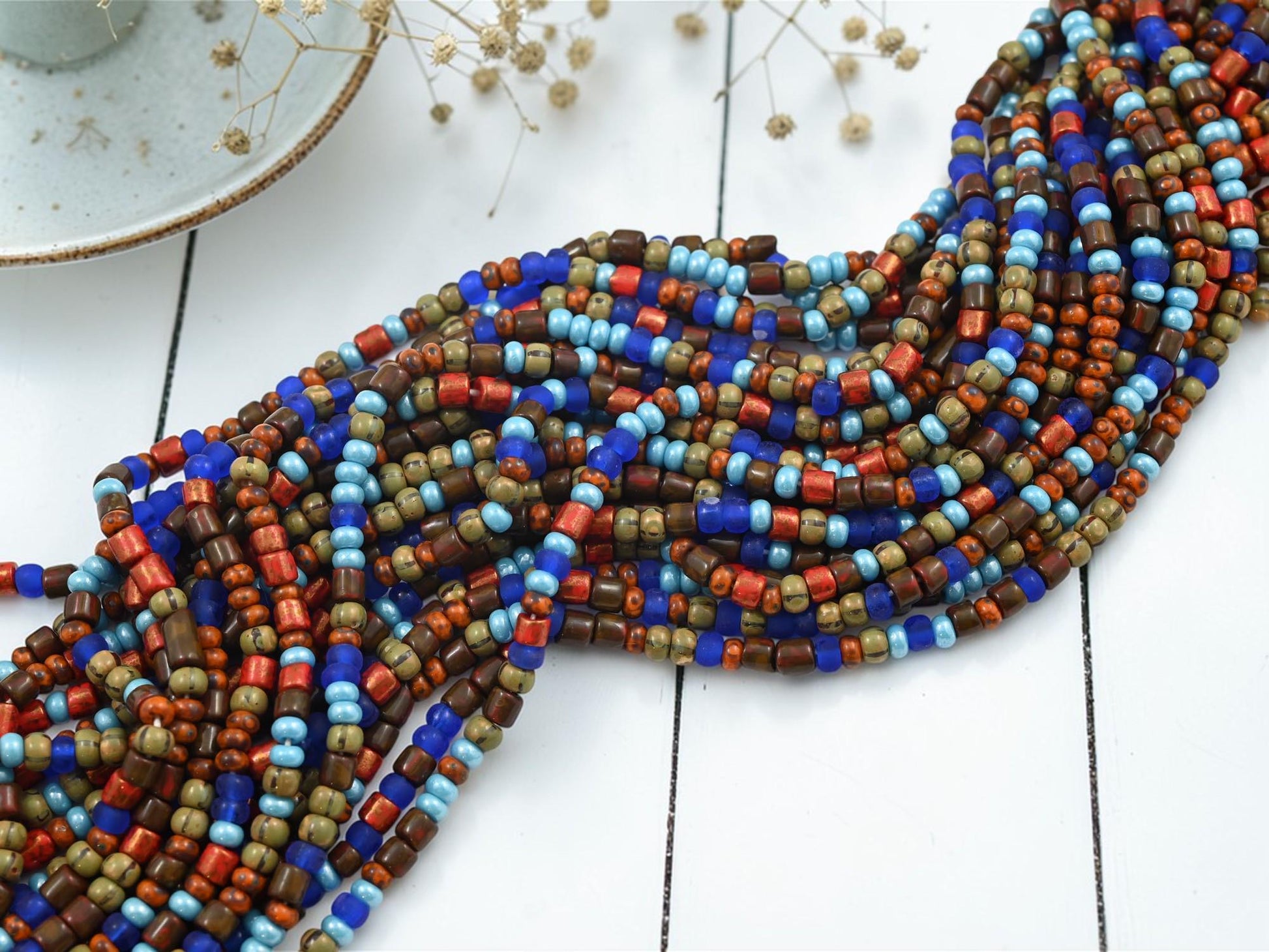 Picasso Seed Beads - Aged Picasso Beads - Czech Glass Beads - Size 6 Seed Beads - 6/0 - 21" Strand - (B726)