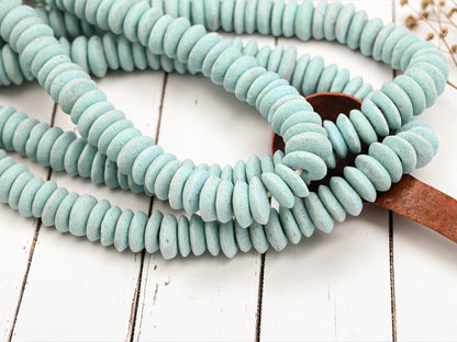 Ghana Africa Recycled Glass Ashanti Heishi Beads - Seafoam Green - 13-15mm - 10" Strand (J60)