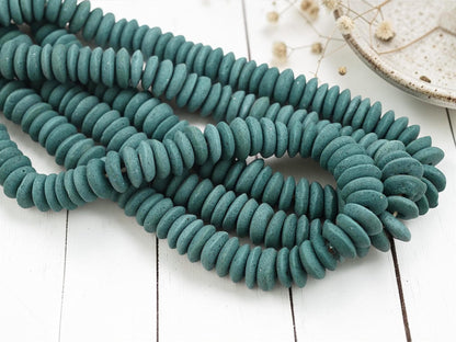 Africa Ghana Recycled Glass Ashanti Heishi Beads - Teal - 13-15mm - 10" Strand - (J66)